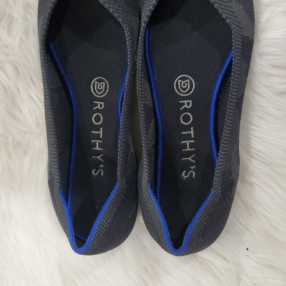 Rothy's The Point  Gray Camo  Flats with Sleek Pointed Toe and Blue Trim - Picture 10 of 16